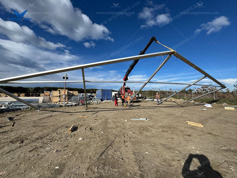 Our industrial tent has now been successfully erected in Albania and is poised for immediate use as a warehouse.