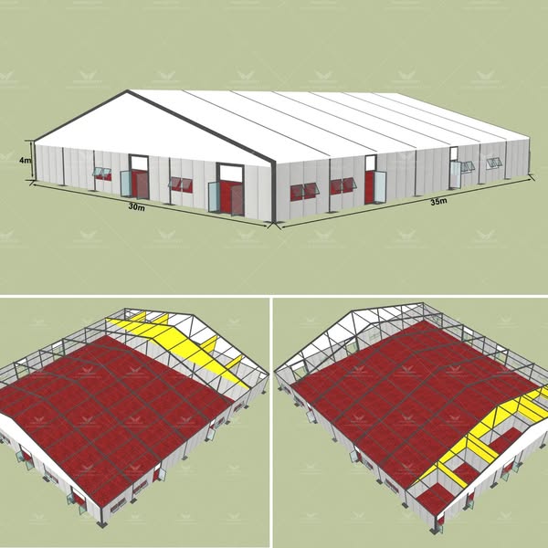 a large tent 30x35m with insulated roof and sidewalls in 3 containers for shipment to UK
