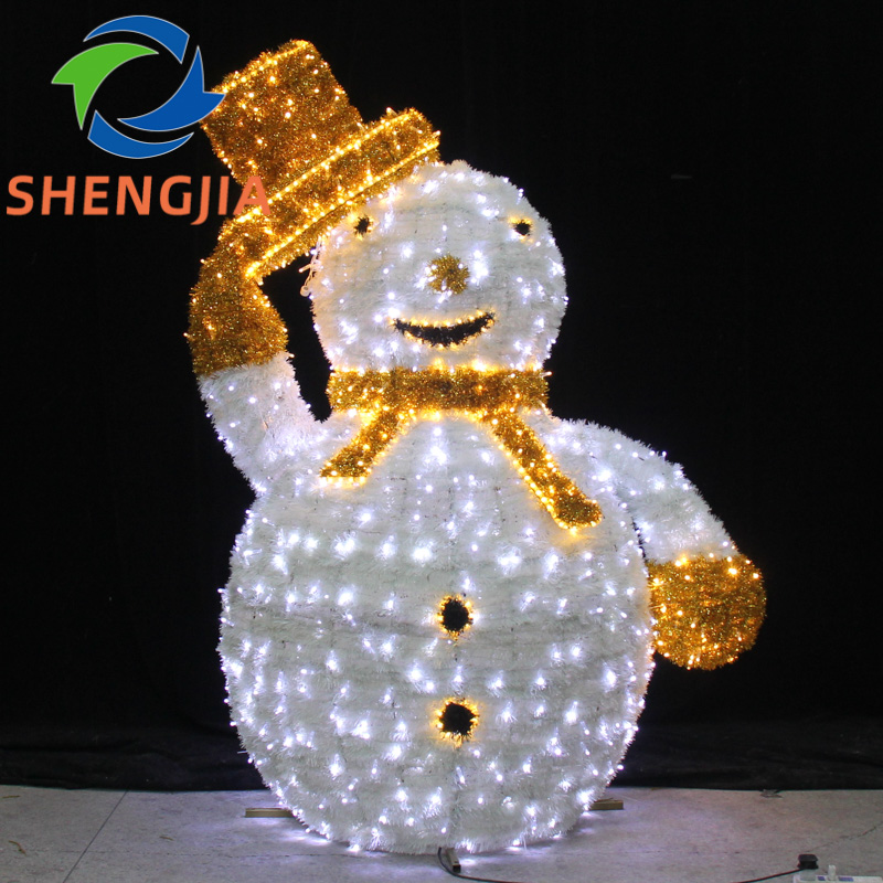 SJ-ZXD-WL015-9 White Snowman with Gold Top Hat Waving LED Light