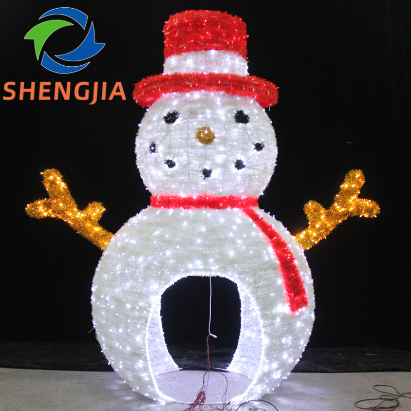 SJ-ZXD-WL015-9 White Snowman with Gold Top Hat Waving LED Light