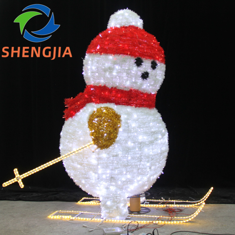 SJ-ZXD-WL015-9 White Snowman with Gold Top Hat Waving LED Light