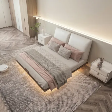Pływające łóżko ze stali nierdzewnej w stylu drewna