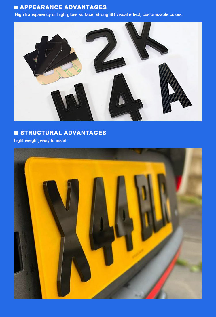 Acrylic License Plate Letters and Numbers for Vehicle Plates
