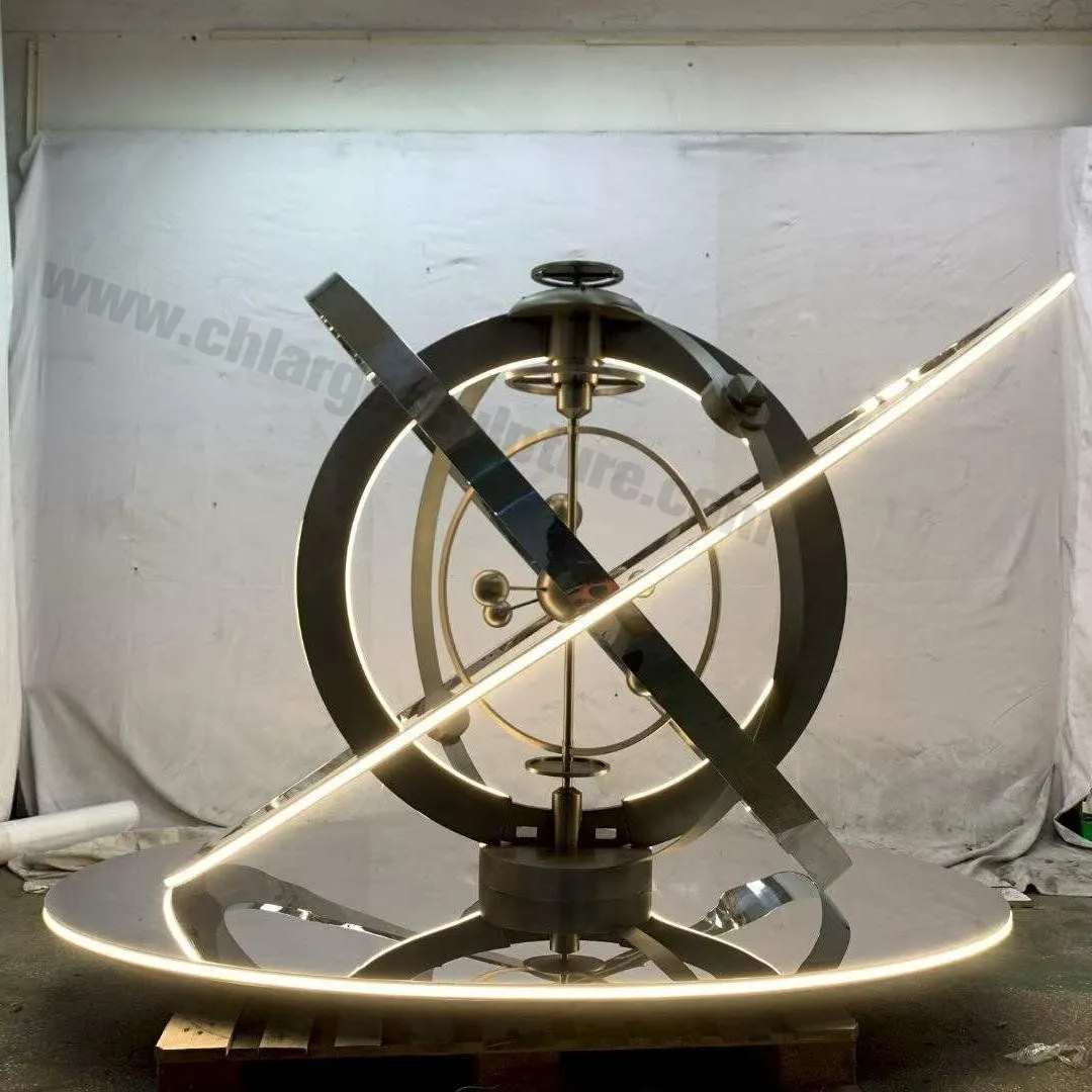 LED Stainless Steel Armillary Sphere Sculpture