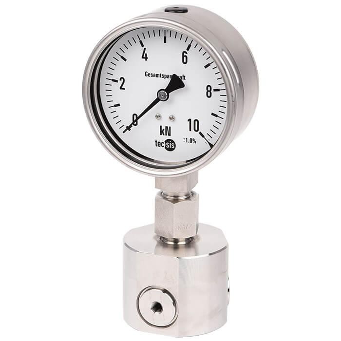 Transdutor de força de compressão hidráulica WIKA F1103 – testador de força de fixação de 3 mandíbulas (até 180 kN)