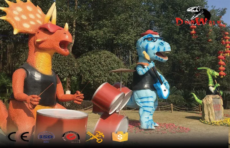 nueva banda de dinosaurios cantando estilo de dibujos animados para parque de diversiones
