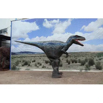 Traje de dinosaurio velociraptor animatrónico con piernas ocultas