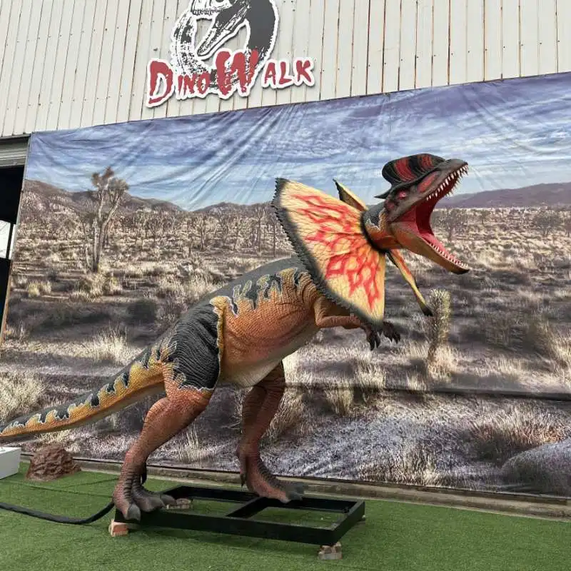 Modelo de dinosaurio Dilophosaurus animatrónico realista de alta gama para parque temático Modelo de dinosaurio Dilophosaurus animatrónico realista de alta gama para parque temático