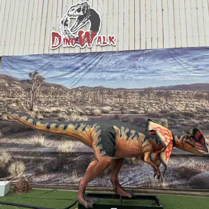 Modelo de dinosaurio dilofosaurio animatrónico realista de alta gama para parque temático