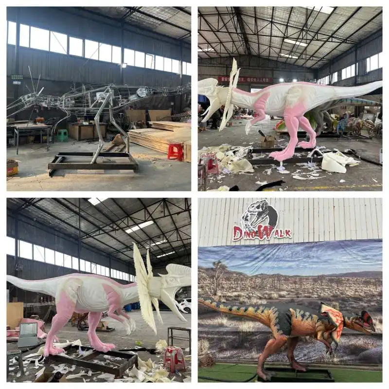 Modelo de dinosaurio Dilophosaurus animatrónico realista de alta gama para parque temático Modelo de dinosaurio Dilophosaurus animatrónico realista de alta gama para parque temático