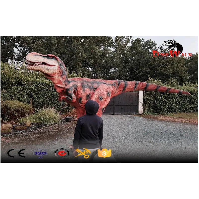 Traje de dinosaurio realista con patas ocultas y accesorios de dinosaurio
