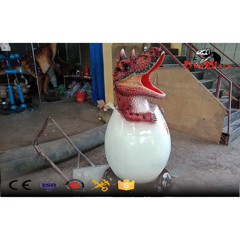 contenedores de basura de fibra de vidrio con forma de dinosaurio rojo