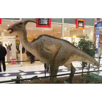 estatua de hadrosaurio de fibra de vidrio de tamaño natural