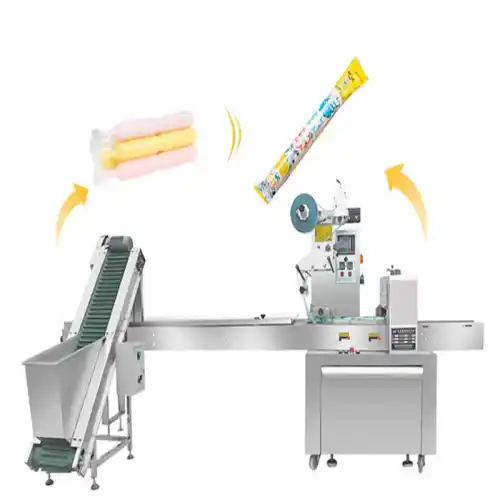 Automatic ice lolly wrapping packing machine with feeder