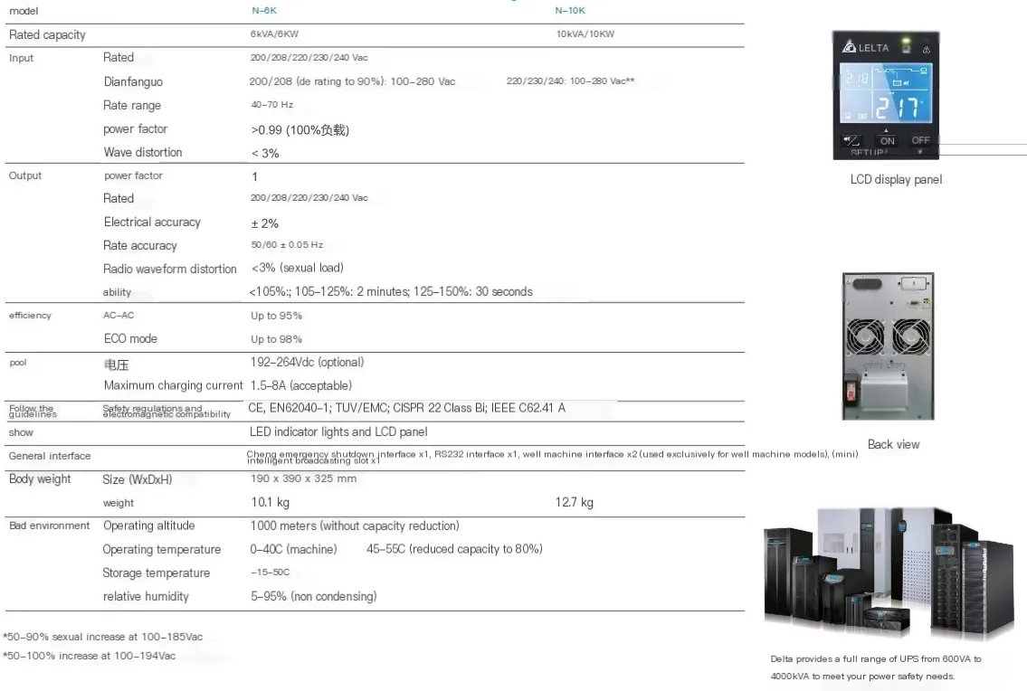 DELTA Amplon N series single phase 6kva 10kVA UPS