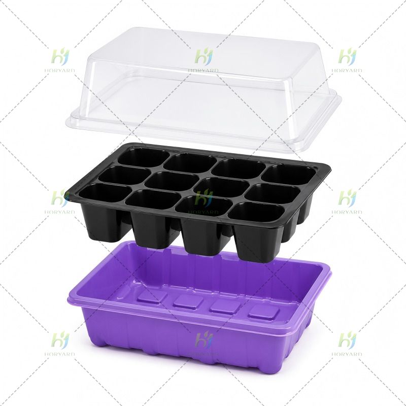 12-Zellen-Saatgut-Startertablett-Kit mit Feuchtigkeitskuppel und Tropfschale