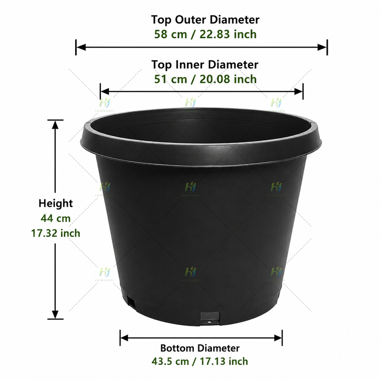 Kinderzimmertöpfe aus Kunststoff, Blumentopf, PP, Gartenpflanzenbehälter, Schwarz, für drinnen und draußen, 20 Gallonen