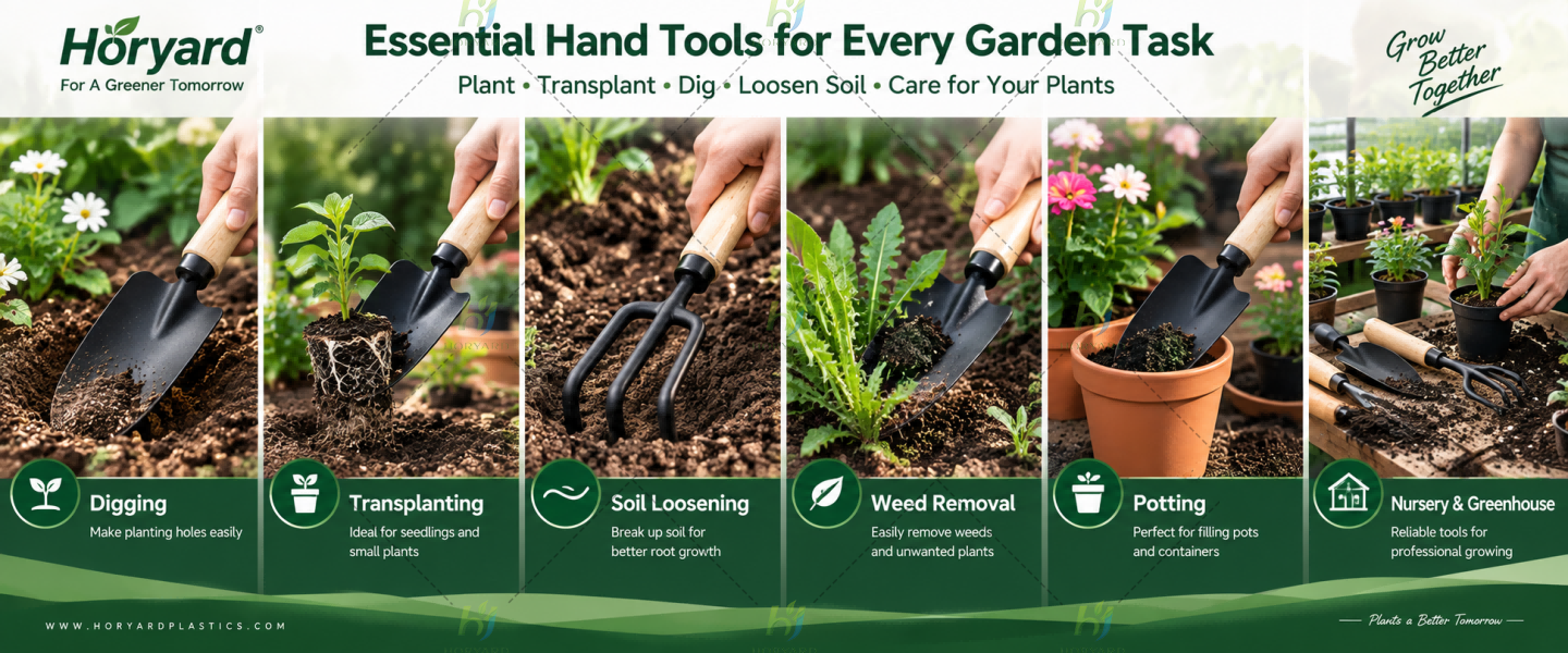 3-teiliges schwarzes schweres Gartenwerkzeugset (Kelle, Umpflanzer, Kultivator)
