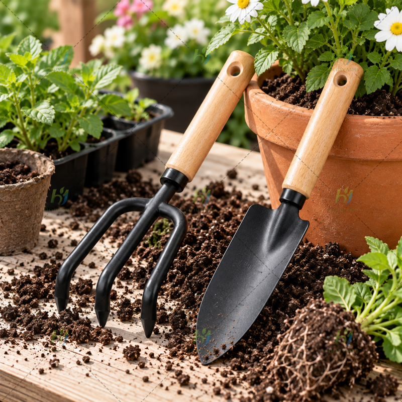 3-teiliges schwarzes schweres Gartenwerkzeugset (Kelle, Umpflanzer, Kultivator)