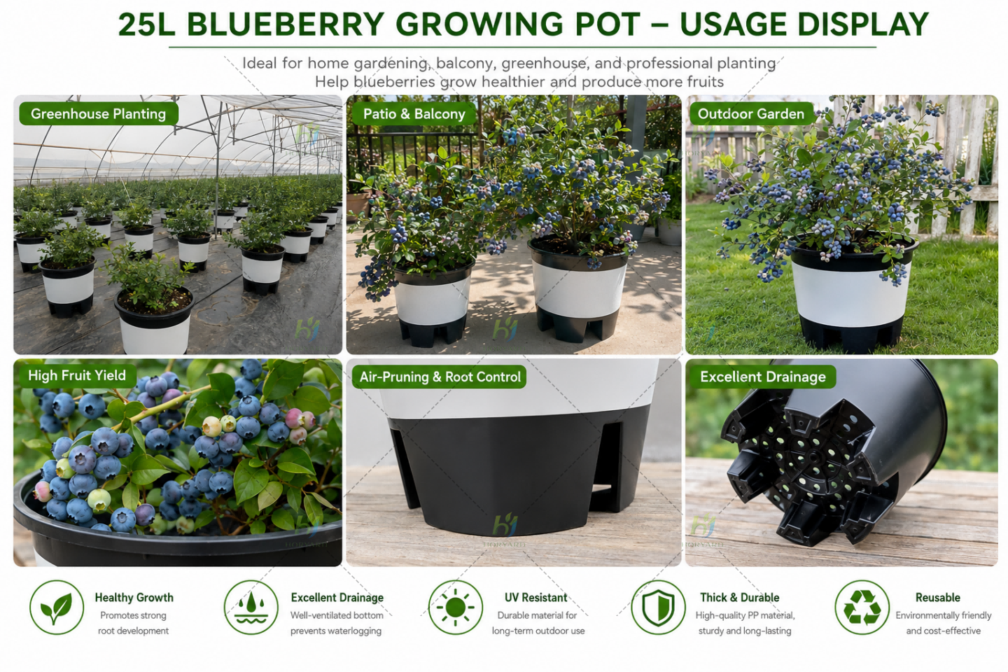 25L runder Blaubeer-Blumentopf (6,6 Gallonen)