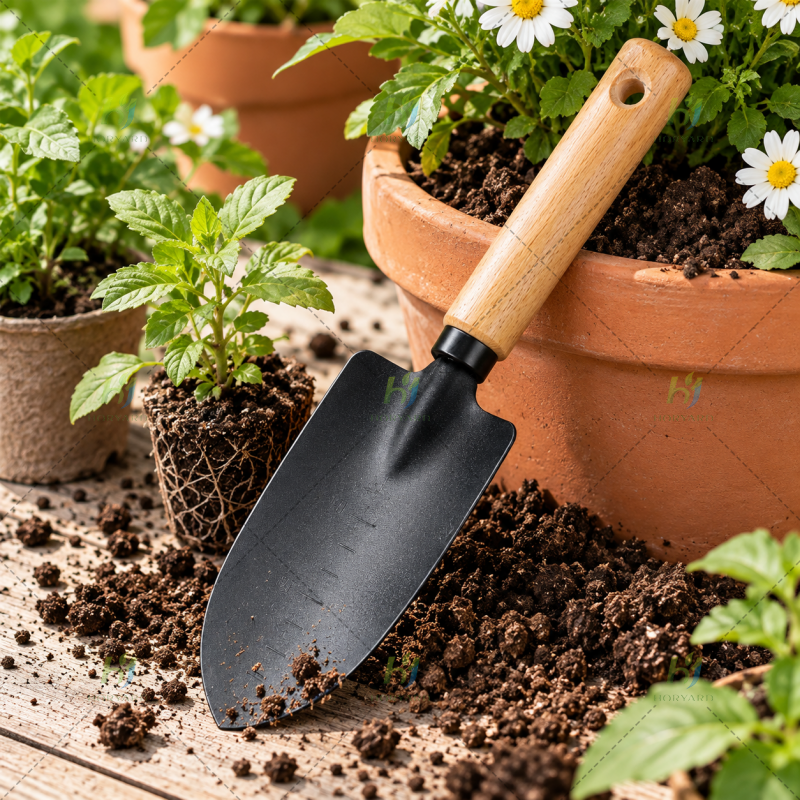 3-teiliges schwarzes schweres Gartenwerkzeugset (Kelle, Umpflanzer, Kultivator)
