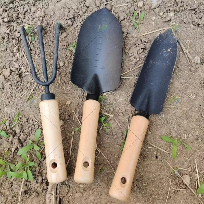 مجموعة أدوات البستنة السوداء الثقيلة المكونة من 3 قطع (مجرفة، ناقلة، مزرعة)
