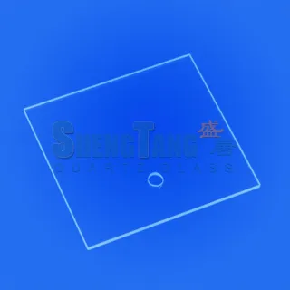 Customized JGS1 eccentric hole rectangular UV quartz plate 2-3mm