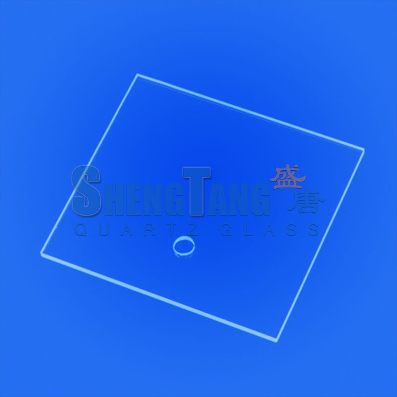 Customized JGS1 eccentric hole rectangular UV quartz plate 60×54 23mm
