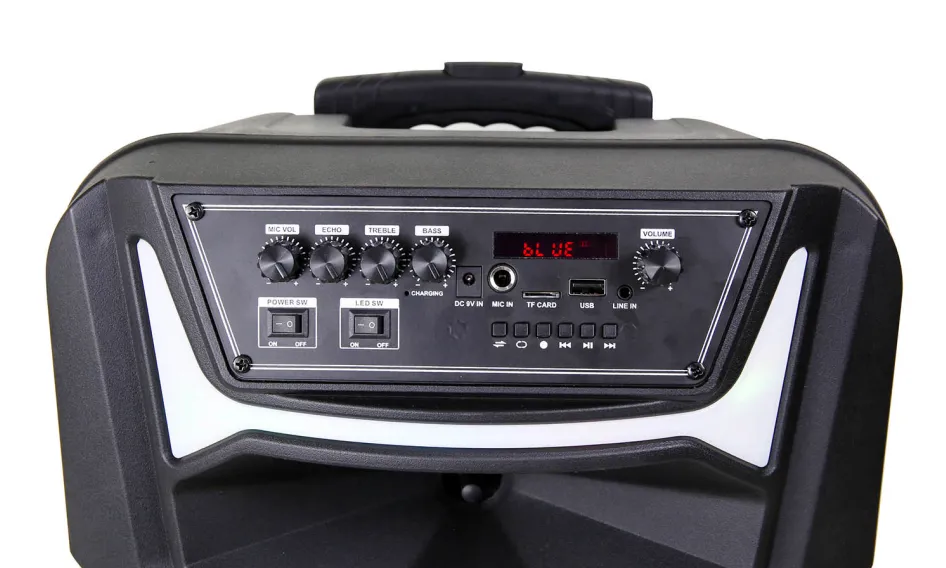 12 inch trolley speaker with wired microphone,pull rod and wheels