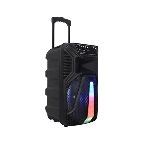 12 inch trolley speaker with wired microphone,pull rod and wheels