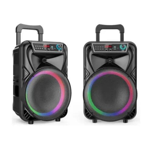 12 inch trolley speaker with wired microphone,pull rod and wheels