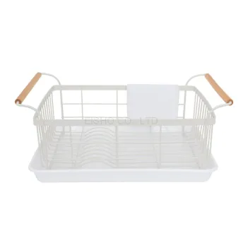 Classic Iron Dishes Drainer with Tray & Wooden Handle