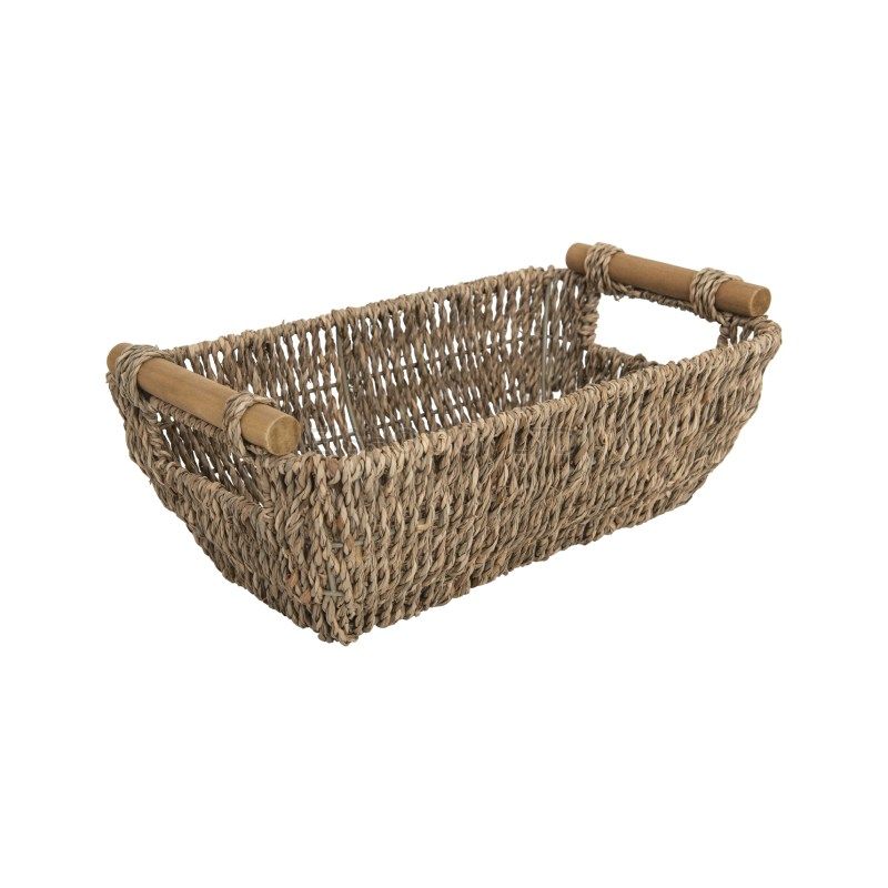 Natural Seagrass Basket with Wooden Handle/ Wicker Storage Basket for ...