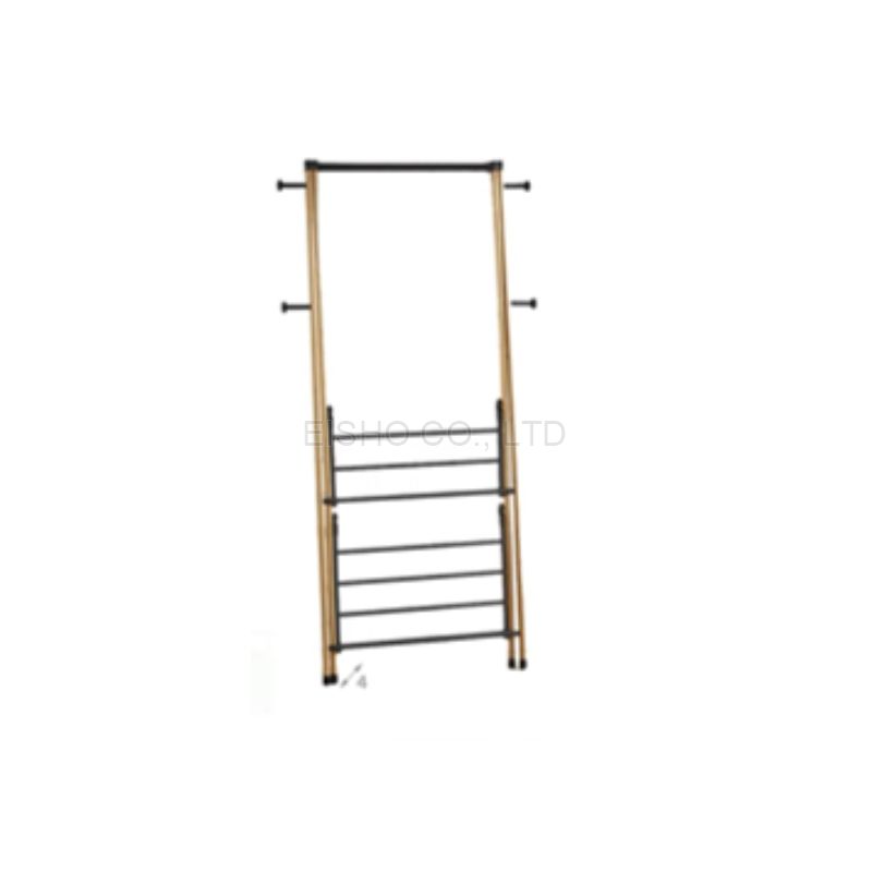 Foldable Cloth Drying Rack with 2 Shelf & 4 Hanging Knobs