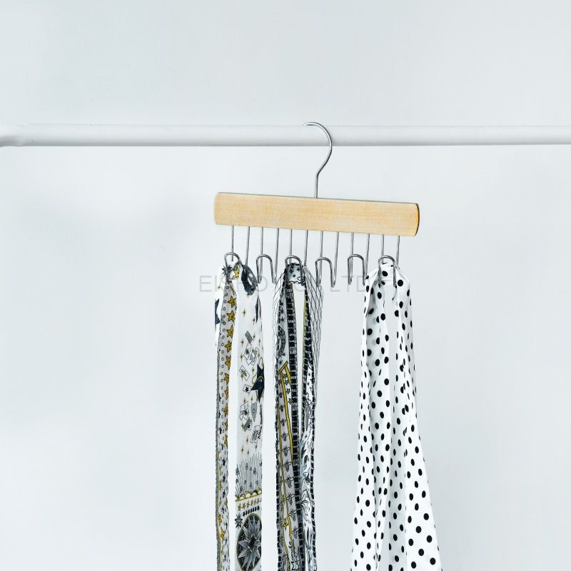 Adjustable Wooden Belt Hanger with 6 Hooks