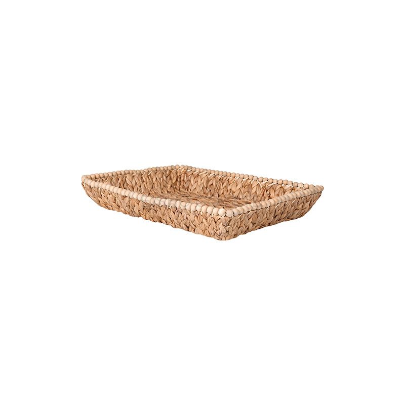 Rectangular Water Hyacinth Tray with Wooden Beads