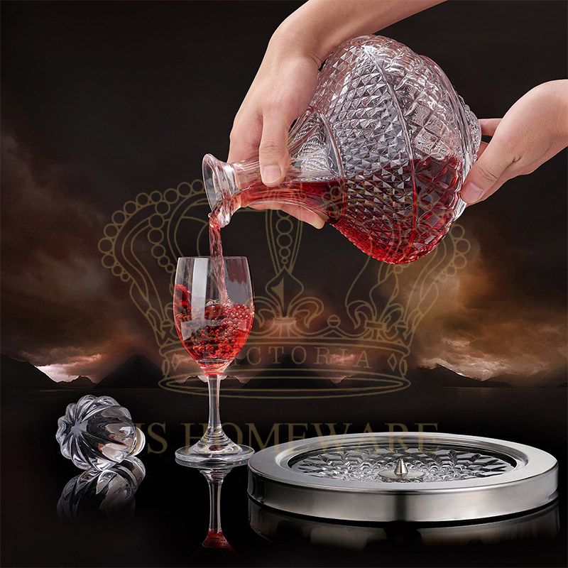 Carafe à vin en verre de cristal rotative à 360 ° avec bouchon