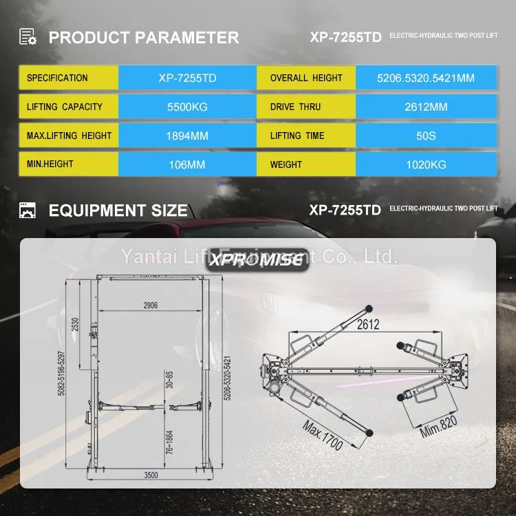 Lifting capacity 5500kg 2 post lift
