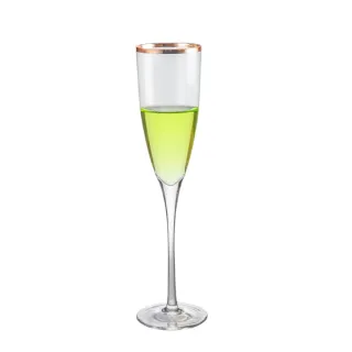 Champagne glasses, also known as flutes, are tall and narrow with a long stem.